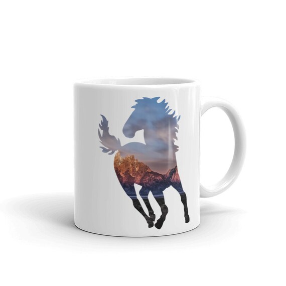 Mustang Horse Mug, Horse Mug, Horse Lover Mug, Coffee Mug, Rocky Mountains Mug, Mountain Mug, Horse Gift, Western Mug, Tall Mug, Cup, Mugs