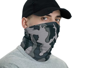 Grey Camo Face Mask, Mask Cover, Camouflage Mask, Hunting Mask, Neck Gaiter, Reusable Mask, Fabric Mask, Headband, Bandana, Neck Warmer
