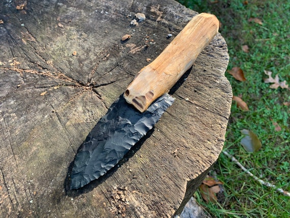 Flint Chert Stone Knife Blade op een houten eiken handvat. - Etsy Nederland