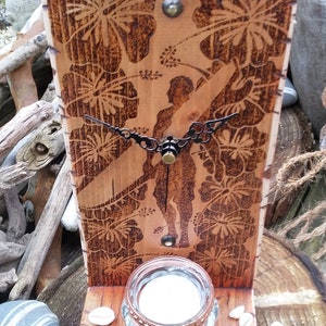 Surfer Guy Pyrography Clock | Reclaimed Wood | Desk or Wall | Tea Light Shelf | Boho Beach Decor | Surf Shack Gift | Handmade UK