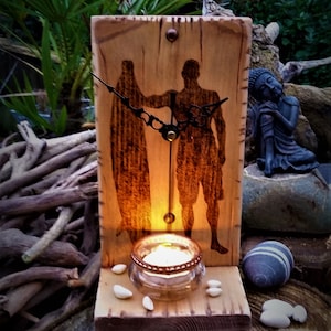 Surfer Guy Pyrography Clock | Reclaimed Wood | Desk or Wall | Candle Shelf | Rustic Coastal Decor | Boho Surf Gift | Handmade UK