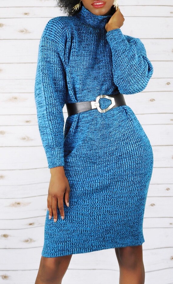 80s Blue Sweater Vintage Dress - image 8