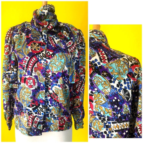 1980s Party Abstract Colorful Gianna Button Down … - image 1