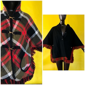 1970s Vintage Plaid Fringe Reversible Cape