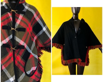 1970 vintage Plaid Fringe Reversible Cape