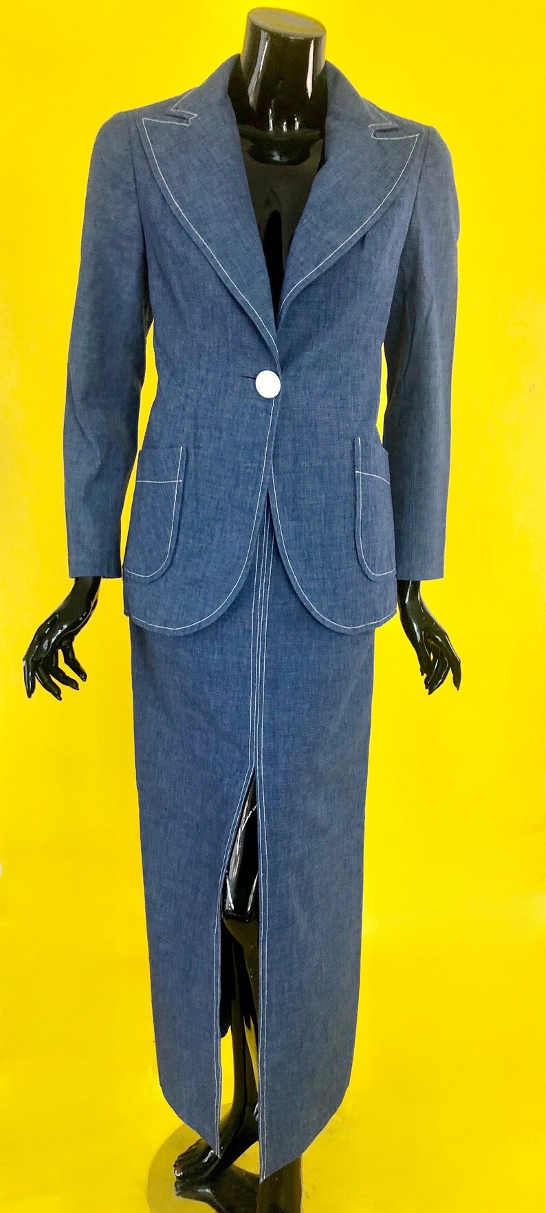 Vintage 70s Cotton Maxi Skirt and Blazer Set by Stephanie B