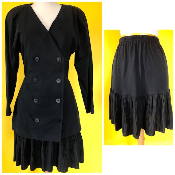 1990s 2 Pc Black Skirt Set