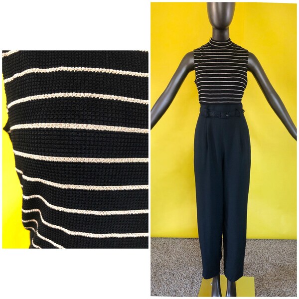 Mock Neck 80s Vintage High Waist Jumpsuit Size 10