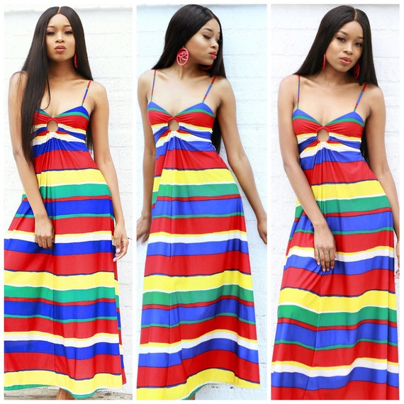 1970’s Bold Striped Maxi Dress - image 1