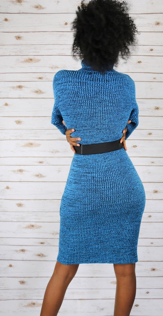 80s Blue Sweater Vintage Dress - image 6