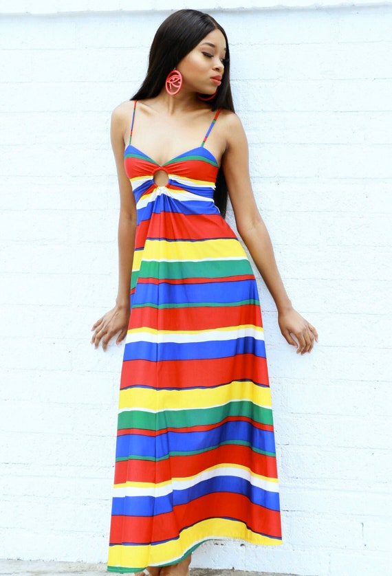 1970’s Bold Striped Maxi Dress - image 3