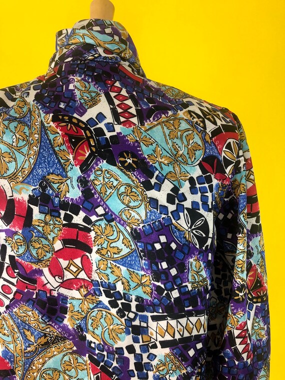 1980s Party Abstract Colorful Gianna Button Down … - image 3