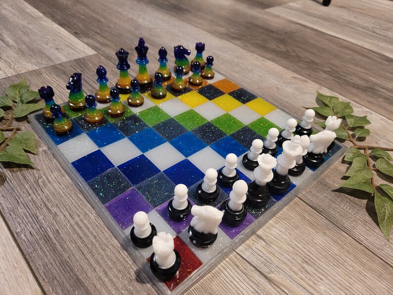 Rainbow Vs Monochrome Resin Chess Set A - Etsy