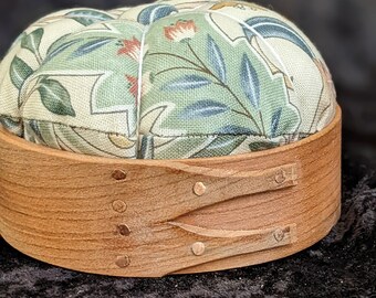 Handcrafter shaker pincushion with William Morris fabric