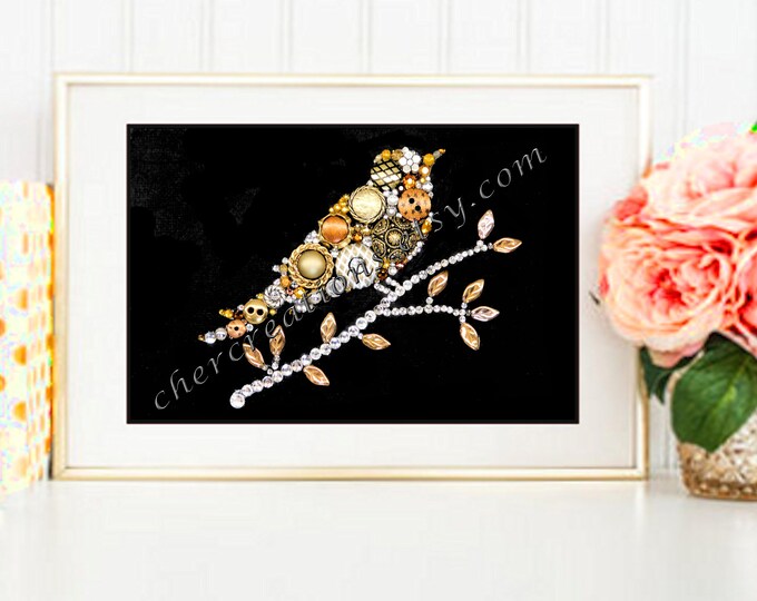 BIRD on BRANCH 4X6 Button Art Button Artwork Metal Birds - Etsy