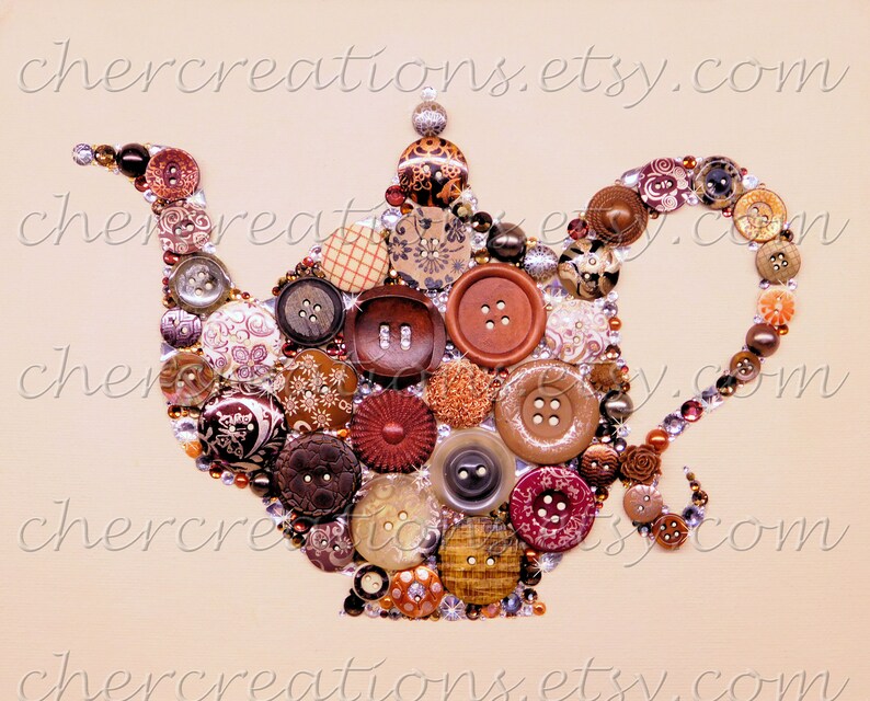 TEAPOT 4 Color Choices. 8x10 Button Art Button Artwork Etsy