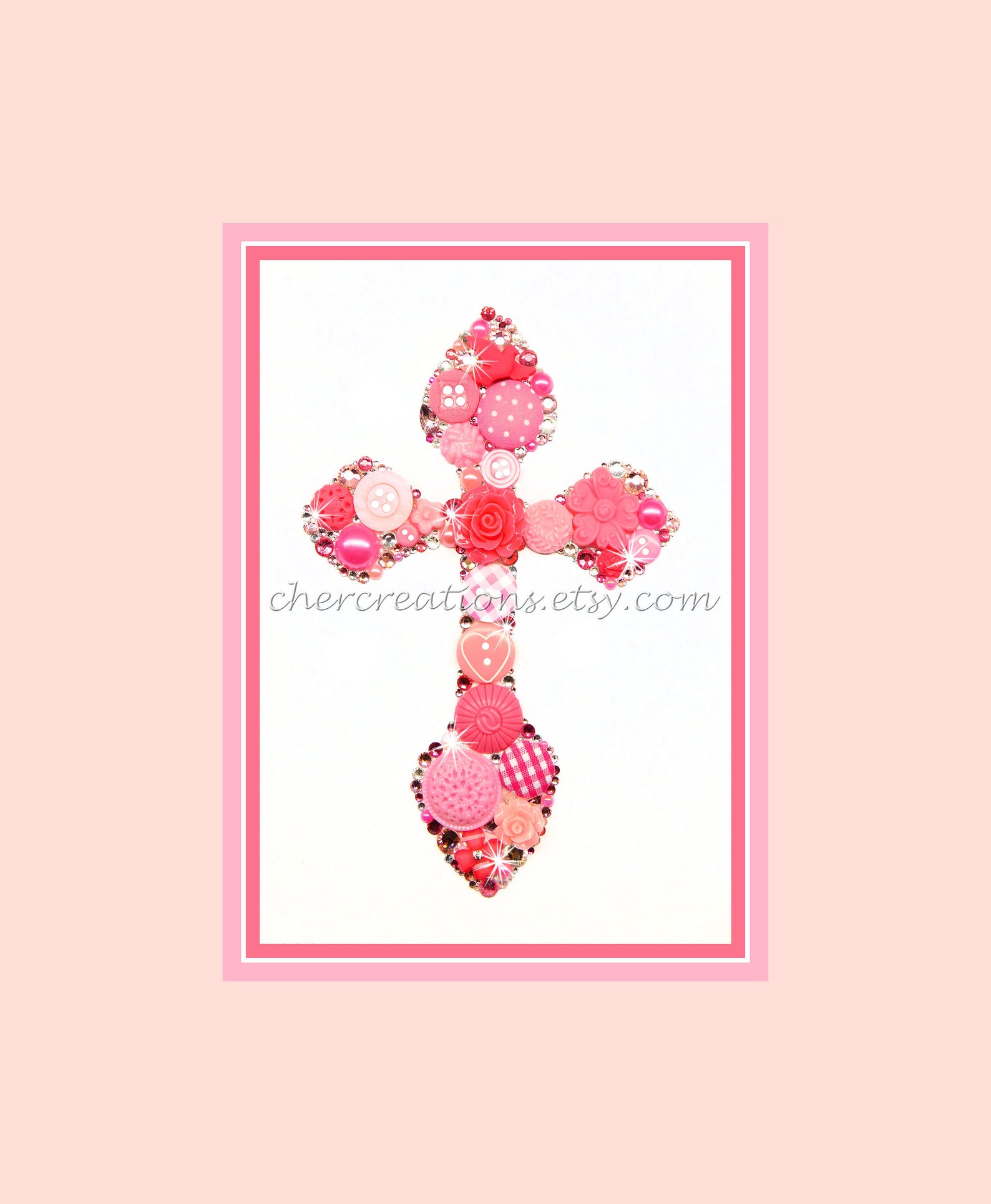 CROSS Pink 5x7 Button Art Done in Pink Buttons Button Art - Etsy
