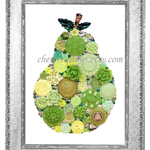 Button Art PRINT 5x7 of orginial Button Artwork, diy, Swarovski, pears, pear art, kitchen art, fruit, fruit art, food art, fruit made in USA image 3