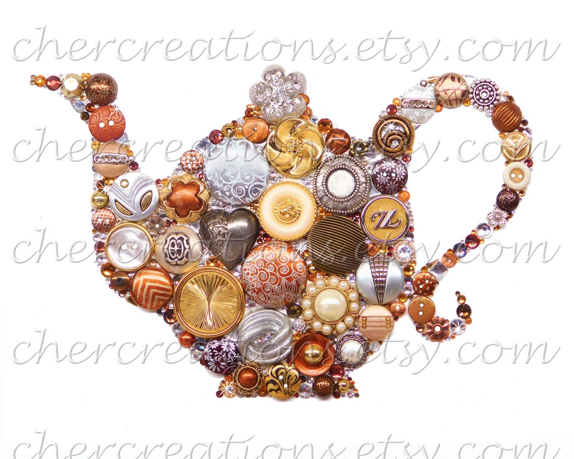 TEAPOT 4 Color choices. 8x10 Button Art Button Artwork Etsy