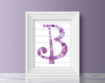 MONOGRAM "B" #152, 8x10 Button Art, Button Artwork, purple, letters, girls, Swarovski, dorm art, bedroom art, baby gifts, diy, ooak