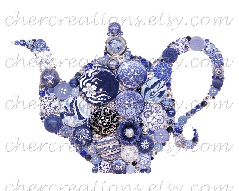TEAPOT 4 Color choices. 8x10 Button Art Button Artwork Etsy