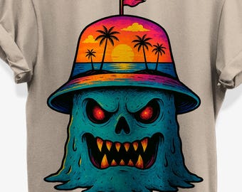 Creepy Floral Sandcastle T-Shirt for Summerween Graphic Tees Fans | Unisex Cotton Shirt