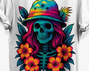 Skeleton Mermaid Floral T-shirt