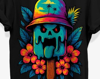 Spooky Dripping Popsicle T-shirt for Tropical Horror Beach Fans | Unisex Cotton Graphic Tee