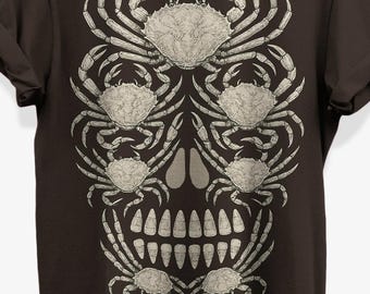 Creepy Crab Skull Graphic T-Shirt for Summerween Graphic Tees Fans | Unisex Cotton Shirt