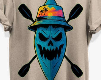 Kayak Skull T-Shirt | Scary Summerween Graphic Tee | Halloween Beach Sport Gifts