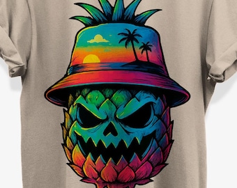 Spooky Melting Pineapple T-shirt for Tropical Horror Beach Fans | Unisex Cotton Graphic Tee