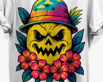 Lemon with Sunset Hat and Tropical Flowers T-Shirt