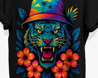 Creepy Floral Roaring Tiger T-Shirt for Summerween Graphic Tees Fans | Unisex Cotton Shirt