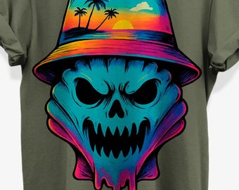 Colorful Creepy Seashell T-Shirt for Summerween Graphic Tees Fans | Unisex Cotton Shirt