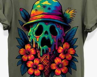 Creepy Ice Cream Cone T-Shirt: Beach Goth Tropical Drip Tee