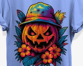 Colorful Gothic Pumpkin T-Shirt | Jack-O'-Lantern Graphic Tee | Summerween Alternative Gifts