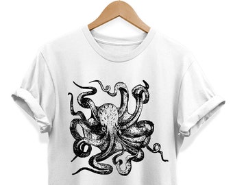 Octopus Art Shirt, Kraken T-shirt, Octopoda Graphic Top, Ocean Animals Tees