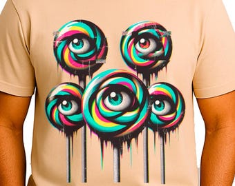 Trippy Lollipop Eyeballs T-shirt | Psychedelic Melting Candy Tee | Surreal Dreamcore Gift