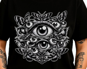 Odd Moths Eyeballs T-Shirt | Weirdcore Insects Tee | Dark Gothic Cryptid Gift