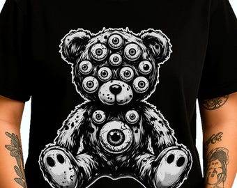 Creepy Eyeball Teddy Bear T-Shirt: Gothic Surrealism Tee