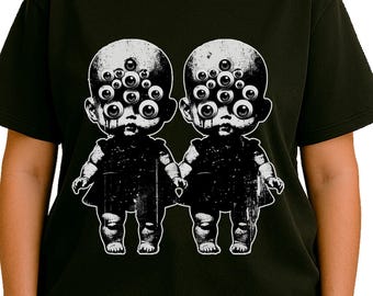 -shirt Weirdcore Creepy Dolls | T-shirt de visages macabres de globes oculaires | Cadeau mode surréaliste horreur
