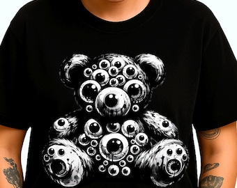 Spooky Eyes Bear T-Shirt | Macabre Teddy Bear Tee | Surreal Eyeballs Weirdcore Gift