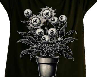 Creepy Plant Eyeballs T-Shirt | Floral Goth Weirdcore Tee | Odd Dark Cottagecore Gift