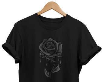 Bleeding Black Rose Floral Goth Style T-shirt, Soft Grunge Clothes, Gothic Aesthetic Clothing, Emo Gifts