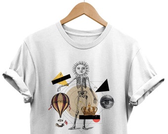 Chemise abstraite, T-shirt géométrique, Tee Artsy, Artist Top, Art Moderne, Collage Artistique, Mode Goth, Vêtements Grunge, Vêtements Squelette