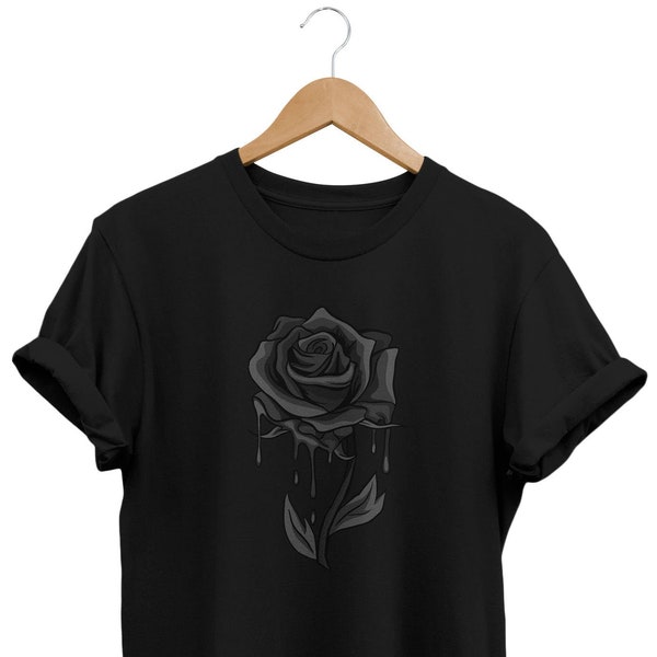 Bleeding Black Rose T-shirt, Soft Grunge Clothes, Aesthetic Shirt, Alternative Clothing, Edgy Outfit, Pastel Goth Gift, Emo, E-boy, E-girl