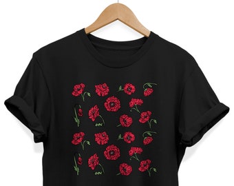 Poppy Red Flowers T-shirt: Botanical Floral Graphic Tee