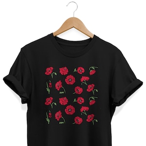 Poppy Flower Shirt, Soft Grunge Clothes, Aesthetic Clothing, Red Flower T-shirt, Urban Streetwear, Alternative Fashion, Floral Grunge Outfit