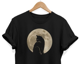 Cat Full Moon T-shirt, Grunge Clothing, Witchy Shirt, Occult Outfit, Pastel Goth Tee, Gothic Clothes, Dark Academia Top, Strega Fashion Gift