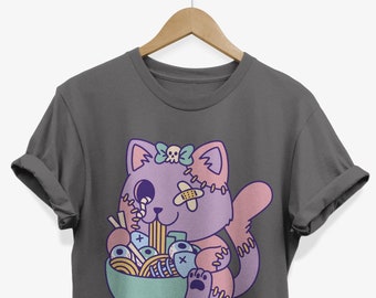 Creepy Ramen Cat T-Shirt | Pastel Goth Graphic Tee